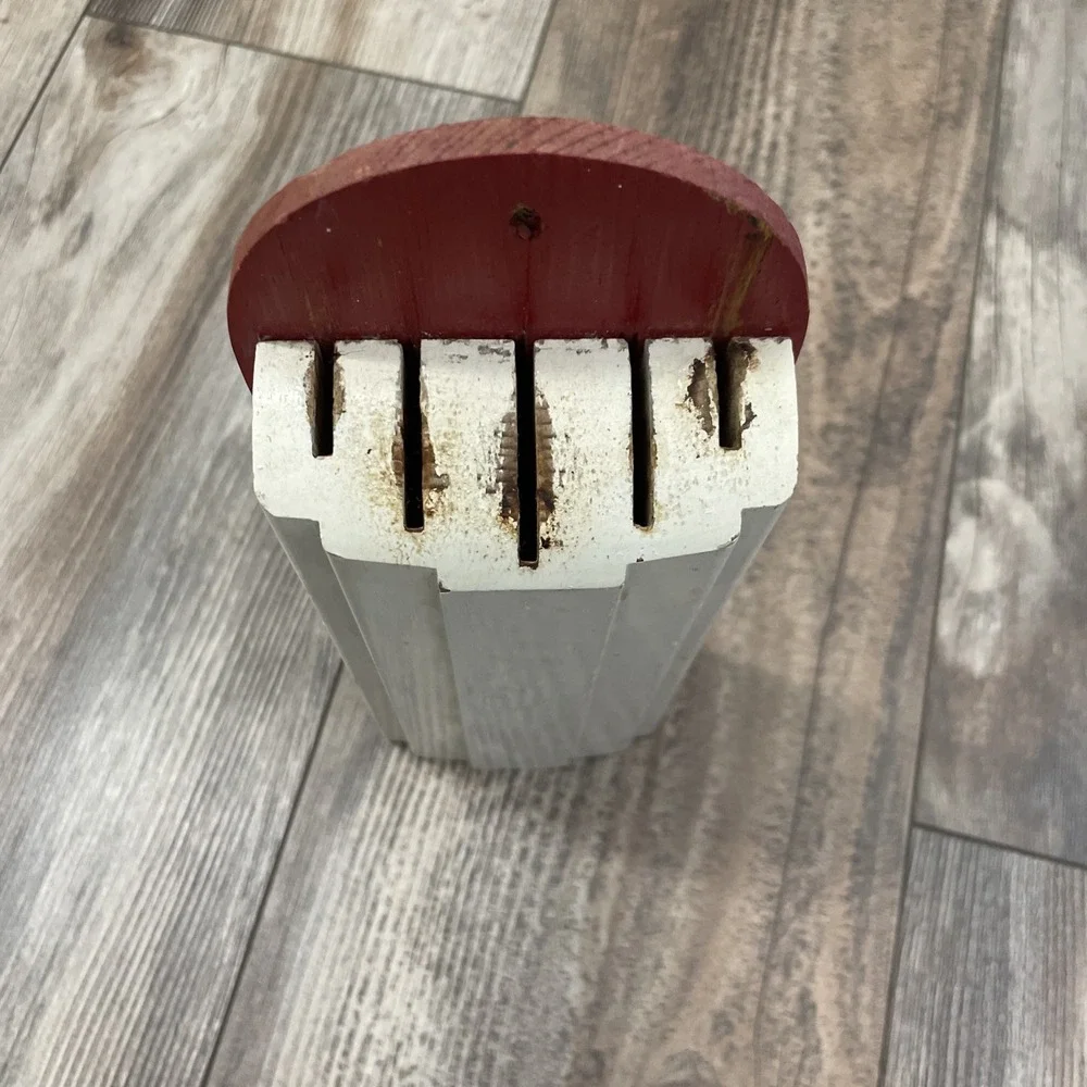Vintage Nu Way Wooden Kitchen Knife Holder #425 Red & White Paint 5 Slots MCM